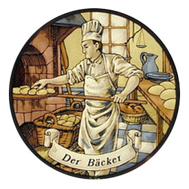 Zeichnung: Bäcker schiebt Brot in den Ofen