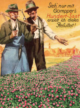 Reklame: zwei Gärtner unterhalten sich über Blumenpracht