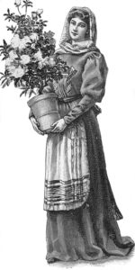 Illustration: Blumenhändlerin mit Blumentopf in der Hand