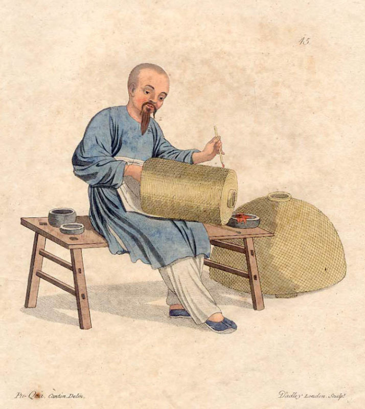 Zeichnung: chinesischer Laternenmaler malt Laterne an