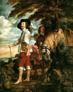 Gemälde: Mann neben seinem Pferd unter Bäumen stehend