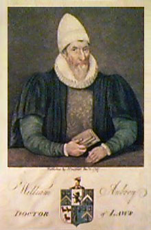 Kolorierter Stich: Portrait von William Aubrey