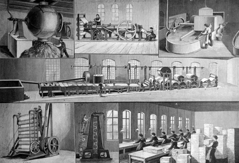 sw-Abbildung: Papierherstellung in Papierfabrik