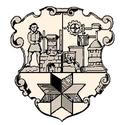 Zeichnung: dreigeteiltes geschwungenes Wappen