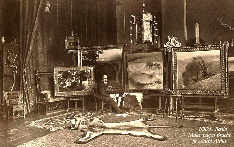 s/w Foto: Maler Eugen Bracht in seinem Atelier in Berlin