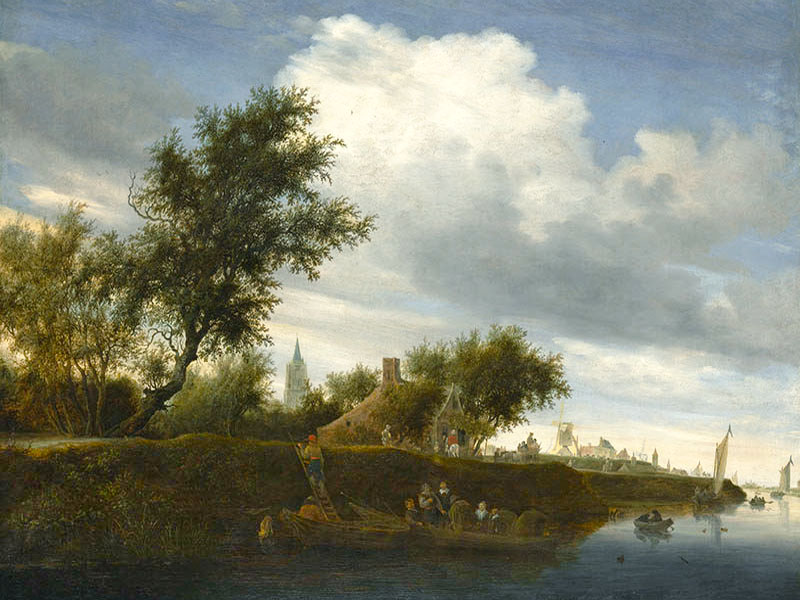 Gemälde: Fähre in holländischer Flusslandschaft