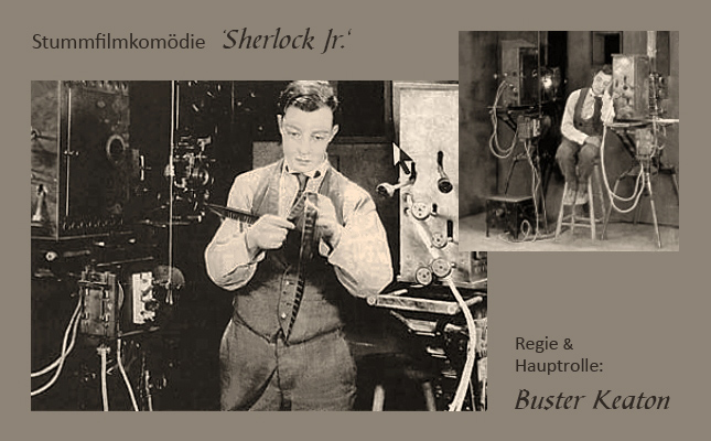 sw Fotos: zwei Filmszenen aus der Stummfilmkomödie Sherlock Jr. - 1924