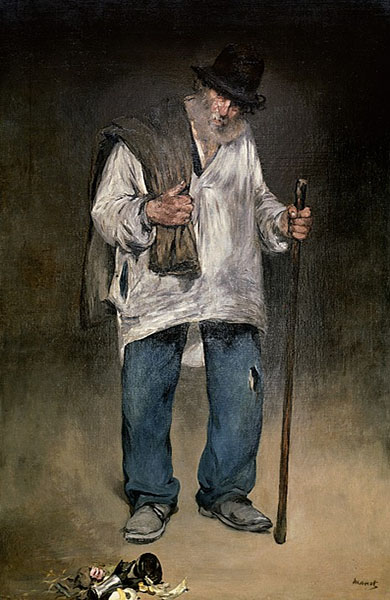 Gemälde: Pariser Lumpenmann mit Rückensack und Stock