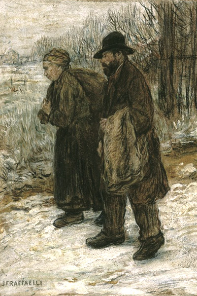 Gemälde: Lumpensammlerpaar im Winter