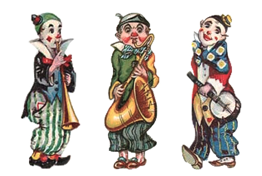 Glanzbilder: drei musizierende Clowns