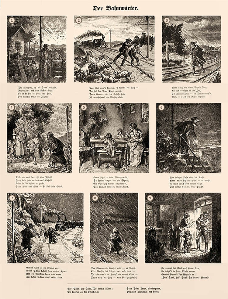 sw Druck: 9 Bilder [Münchner Bilderbogen] mit Versen -1880