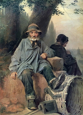 Gemälde: Pariser Lumpensammlerpaar rastet unter einem Baum - 1864