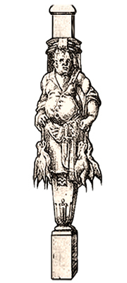 Zeichnung: Voglerskulptur mit erlegten Fasanen in den Händen - 1598
