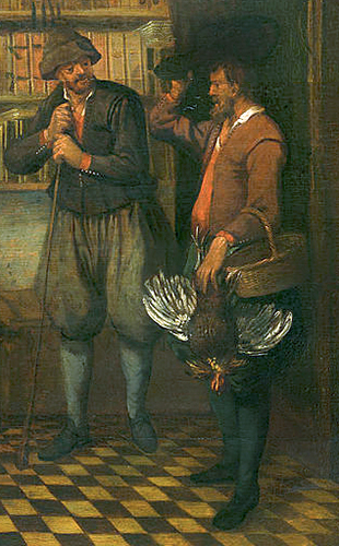 Gemälde: Vogler liefert erlegten Fasan an Kunden ab - 1668