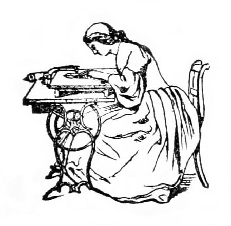 sw-illu: Frau an einer Nähmaschine sitzend