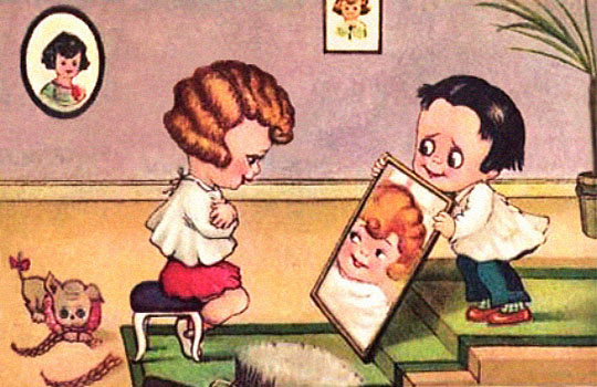 Künstlerkarte: Kinder spielen Friseur - 1920
