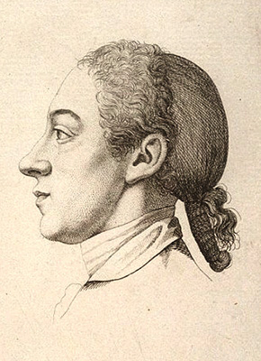 Zeichnung: Mann im Profil mit Hinterkopf-Haarnetz