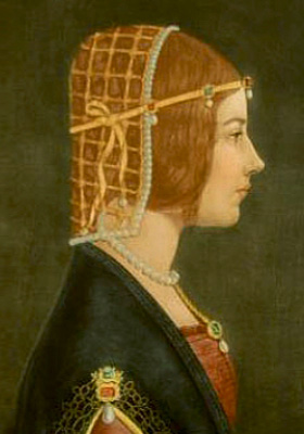 Gemälde: Profilansicht der jungen Beatrice mit Haarnetz