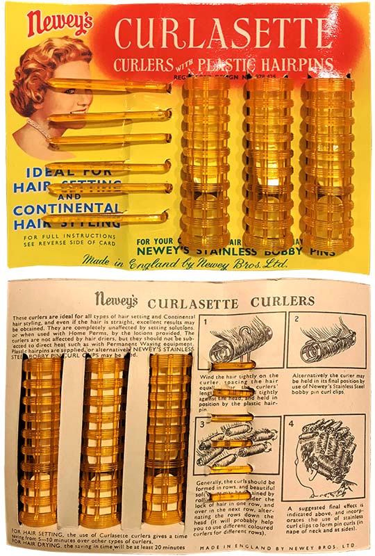 Farbfoto: gitterartige Hartplastikwickler mit Plastikpins - 1955