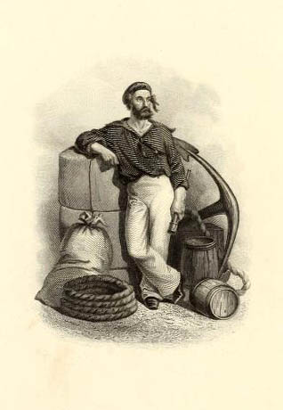 Zeichnung: Mann mit Pack und Seil und Anker