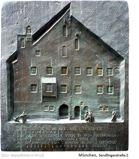 Kupferschild mit reliefartiger Darstellung des ehemaligen Hauses