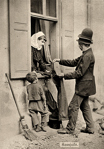 sw Foto: Wiener Kleiderhändler bietet aus Fenster gebeugter Frau Sachen an - 1878