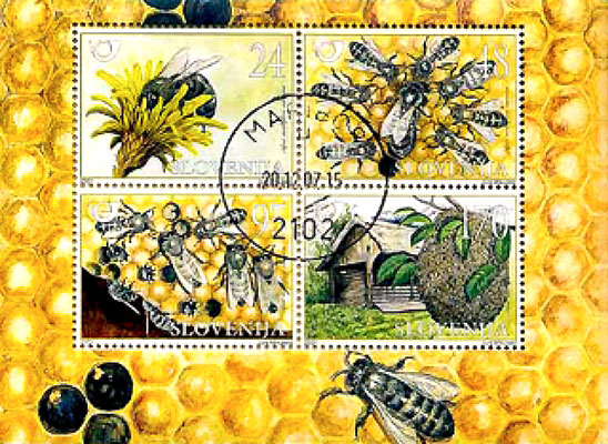 4er Block Briefmarken: Bienenzucht