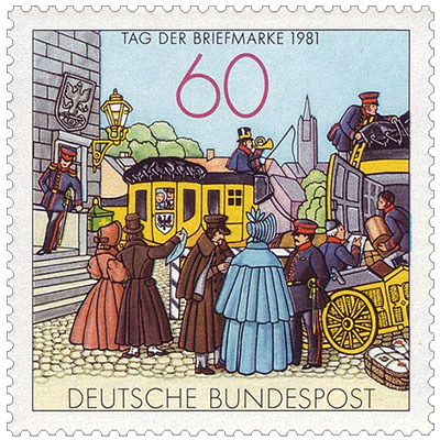 BRD-Briefmarke (2010): Szene an einer Poststation um 1855