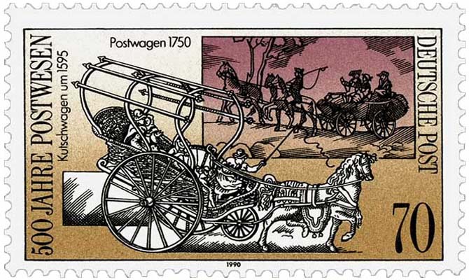 Briefmarke: Kutschwagen von 1595 + Postwagen von 1750