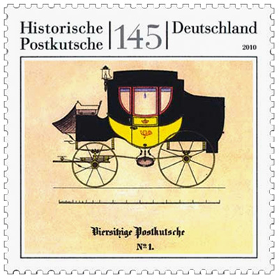 Briefmarke: historische gelb-schwarze Postkutsche
