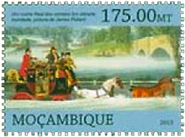 Briefmarke: Kutschfahrt bei Hochwasser