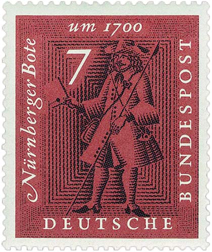Briefmarke: Briefbote mit Spieß in einer und Brief in anderer Hand - 1700