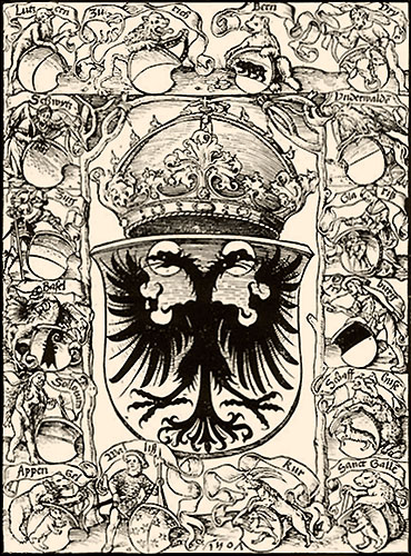 Kupferstich: Wappentafel der Eidgenossenschaft - 1507
