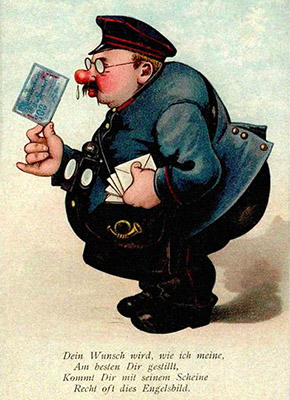 gemalte Postkarte + Spruch: Dein Wunsch wird, wie ich meine, am besten Dir gestillt, kommt Dir mit diesem Scheine recht oft dies Engelsbild - 1918