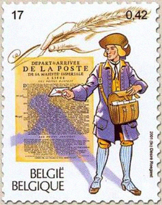 Briefmarke: Bote mit Brief in ausgestreckter Hand