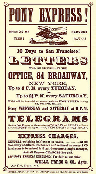 Reklameplakat für den Pony Express - 1860