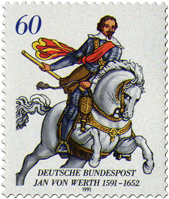 Briefmarke: Werth zu Pferd mit einer Botschaft in der Hand - 17. Jh