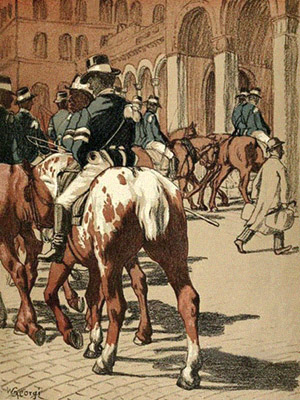 Farblitho: Paraderitt der Postreiter - um 1900