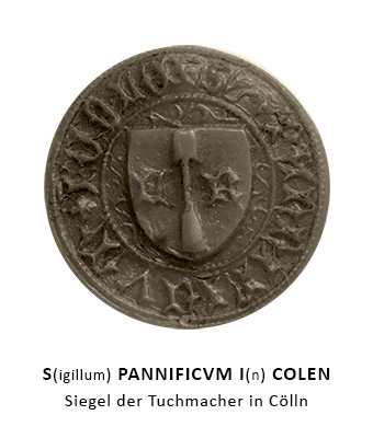 Rundsiegel: mittig Glätteholz auf einem Schild / umlaufender Text: S(igillum) PANNIFICVM I(n) COLEN - 1442