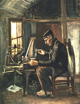 Gemälde: Mann fertigt und wickelt Garn - um 1880