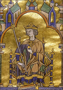Miniatur mit Goldauflage: Der heilige Ludwig mit Krone und Zepter