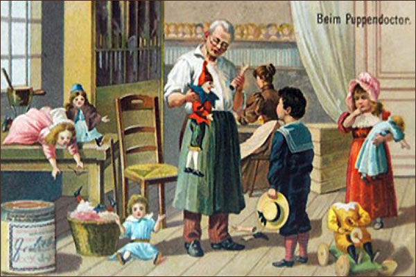 Sammelbild: Kinder in Puppendoctor's Werkstatt - 1910