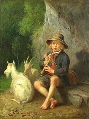 Gemälde: Kleiner Ziegenhirte mit Flöte