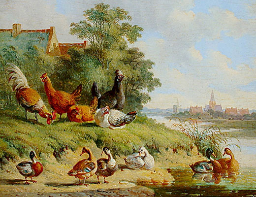 Gemälde: Geflügel am Fluss - 1850, Niederlande