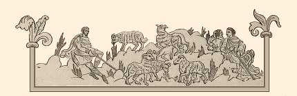 Miniaturbild: Hirten mit Schafen auf Hügeln - 12. Jh
