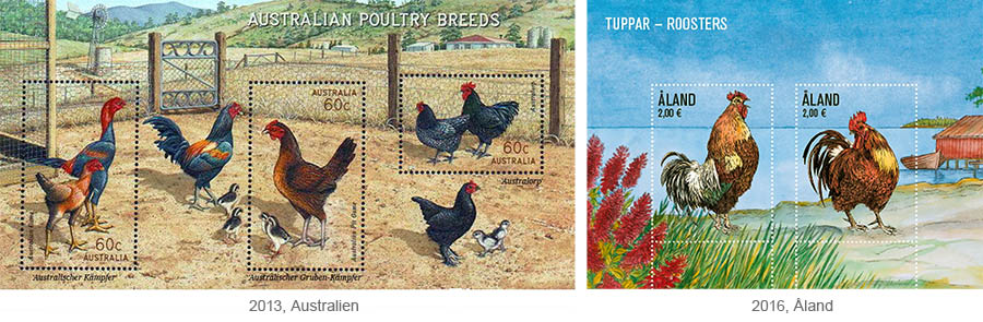 Briefmarkenblocks: Hühner - 2013 Australien / 2016, Åland
