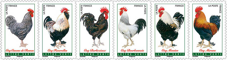 Briefmarkensatz I: Hahnrassen in Frankreich - 2015