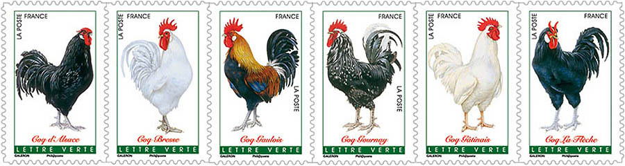Briefmarkensatz II: Hahnrassen in Frankreich - 2015