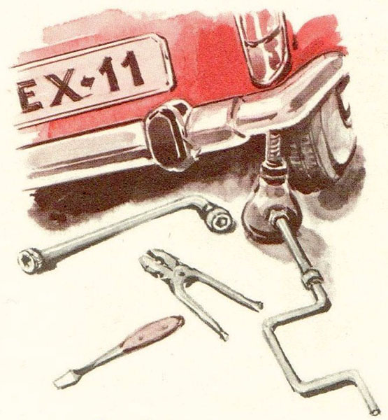 illu: Wagenheber und Werkzeug liegen am Auto