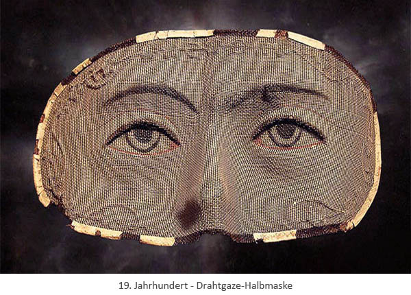 Farbfoto: Halbmaske (Augen bis Nase) aus Drahtgaze - 19. Jh